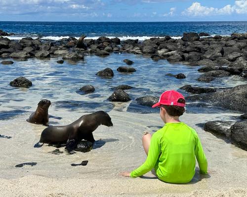 Family at the beach in the Galapagos