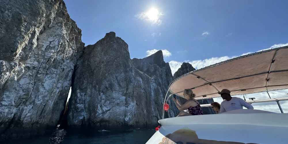 San Cristóbal Island highlights featured in an eco-friendly Galápagos land-based tour, Kicker rock boat ride