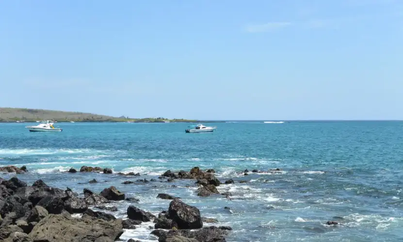 Galapagos land-based trip, Floreana Island, Puerto Velasco Ibarra, boats parked