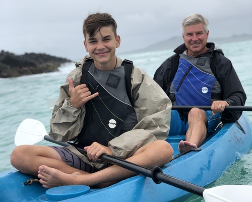 Family kayaking in the Galapagos